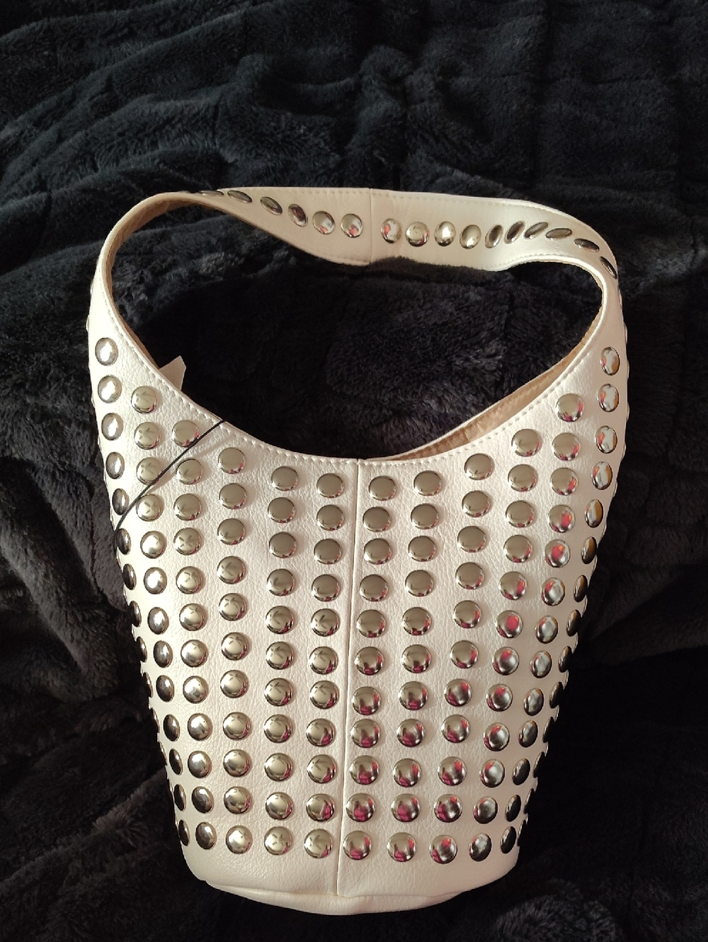 Madden NYC White Studded Bucket Shoulder Bag